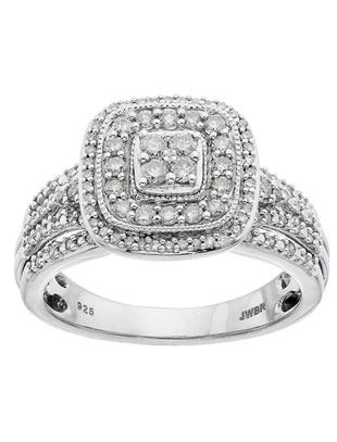 Always Yours Sterling 1/2 carat. T.W. Bague de fiançailles et de mariée avec halo de diamants