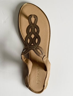 Gold Rhinestone Geometric Ankle-Strap Sandal