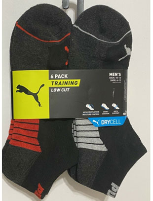 Puma Men's Sport Cushion DRYCELL 6-Pair Low Cut Training Socks
